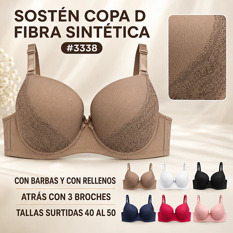Sostén copa D tallas y colores surtidas la docena 