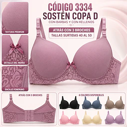 Sostén copa D tallas y colores surtidas la docena 