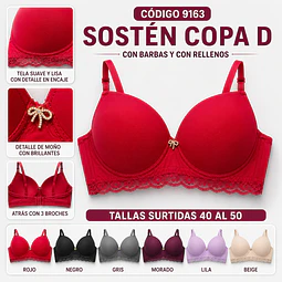 Sostén copa D tallas y colores surtidas la docena 