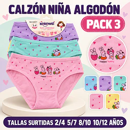 Calzón niña algodón tallas y colores surtidas la docena 