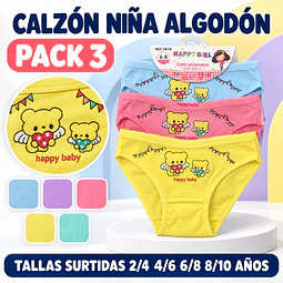 Calzón niña algodón tallas y colores surtidas la docena 