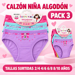 Calzón niña algodón tallas y colores surtidas la docena 