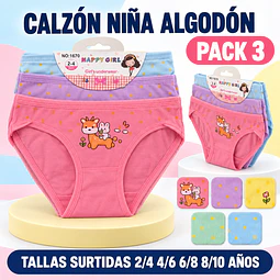 Calzón niña algodón tallas y colores surtidas la docena 