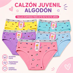 Calzón juvenil algodón tallas y colores surtidas la docena 
