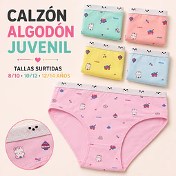 Calzón juvenil algodón tallas y colores surtidas la docena 