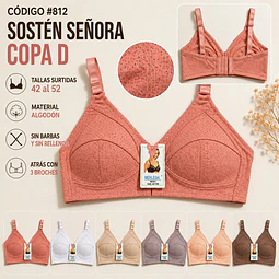 Sostén algodón copa D sin barbas y sin rellenos tallas y colores surtidas la docena 