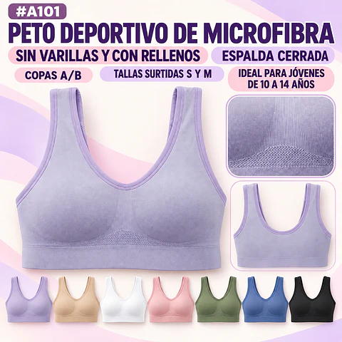 Peto deportivo microfibra copa A/B y tallas surtidas S/M por docena 