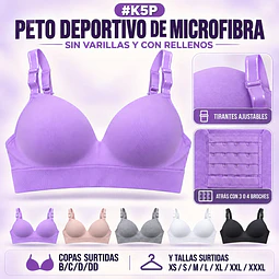 Peto deportivo microfibra copas surtidas B/C/D/DD y tallas surtidas por docena 