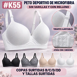 Peto deportivo microfibra copas surtidas B/C/D/DD y tallas surtidas por docena 