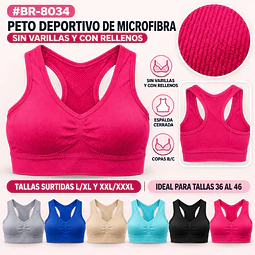 Peto deportivo microfibra copas surtidas B/C/ y tallas surtidas por docena 