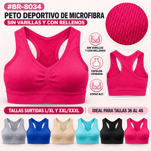 Peto deportivo microfibra copas surtidas B/C/ y tallas surtidas por docena 