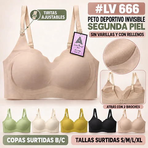 Peto deportivo invisible segunda piel copas surtidas B/C y tallas surtidas por docena 