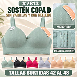 Sostén copa D sin barbas y con rellenos tallas y colores surtidas la docena 
