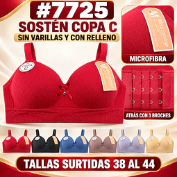 Sostén copa C sin barbas y con rellenos tallas y colores surtidas la docena 