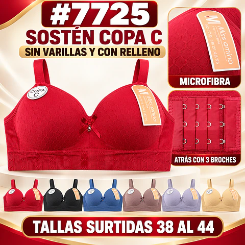 Sostén copa C sin barbas y con rellenos tallas y colores surtidas la docena 