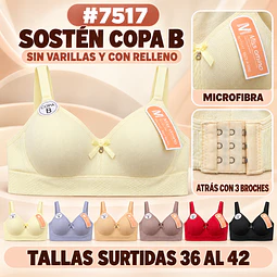 Sostén copa B sin barbas y con rellenos tallas y colores surtidas la docena 