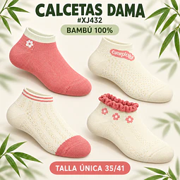 Calcetas dama Bambú #XJ432 Talla única 36/41 y colores surtidas la docena 