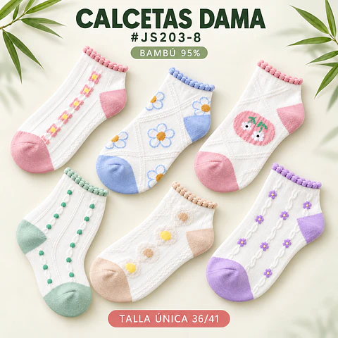 Calcetas dama Bambú #js203-8 Talla única 36/41 y colores surtidas la docena 