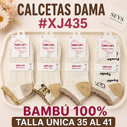Calcetas dama Bambú #XJ 435 Talla única 36/41 y colores surtidas la docena 