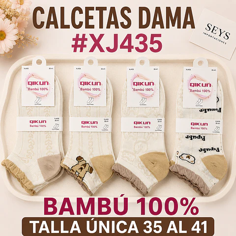 Calcetas dama Bambú #XJ 435 Talla única 36/41 y colores surtidas la docena 