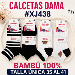 Calcetas dama Bambú #XJ 438 Talla única 36/41 y colores surtidas la docena 