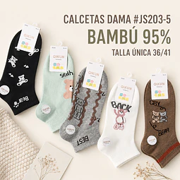 Calcetas dama Bambú #js203-5 Talla única 36/41 y colores surtidas la docena 