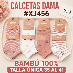 Calcetas dama Bambú #XJ 456 Talla única 36/41 y colores surtidas la docena 