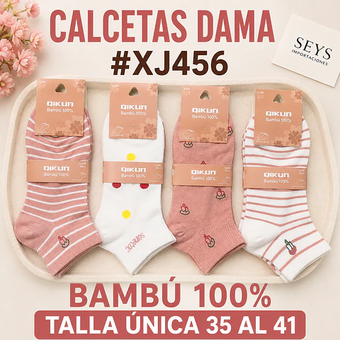 Calcetas dama Bambú #XJ 456 Talla única 36/41 y colores surtidas la docena 