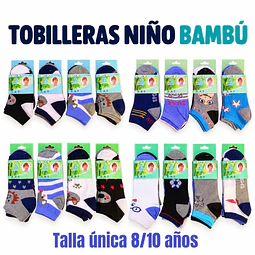 Tobilleras niño bambú talla única 8/10 la docena 