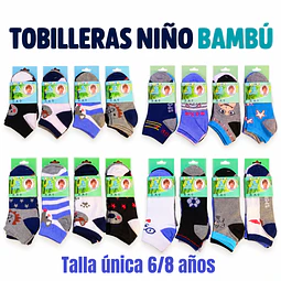 Tobilleras niño bambú talla única 6/8 la docena 