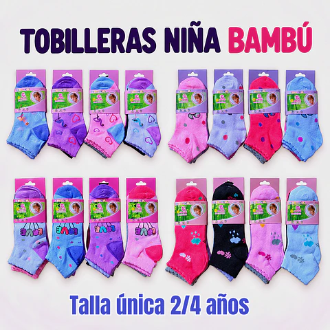 Tobilleras niña bambú talla única 2/4 la docena 
