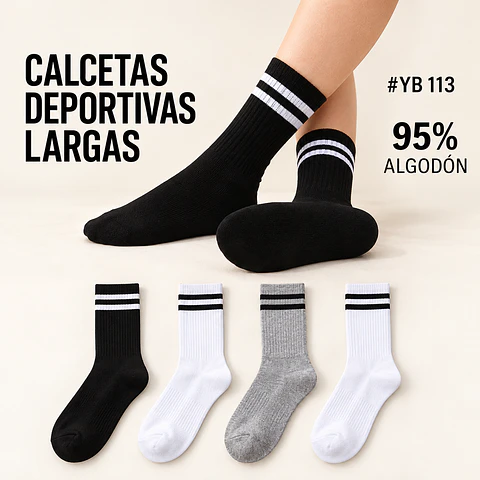 Calcetas deportivas Unisex algodón 95% para pies 23/26 la docena 