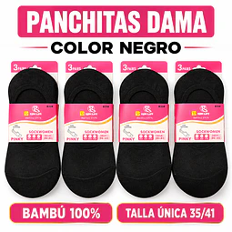 Panchitas bambú cooor Negra dama talla única 35/41 la docena 
