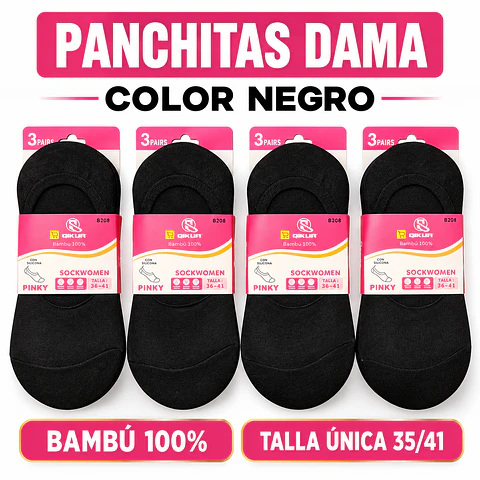 Panchitas bambú cooor Negra dama talla única 35/41 la docena 