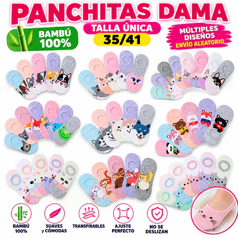 Panchitas bambú dama talla única 35/41 la docena 