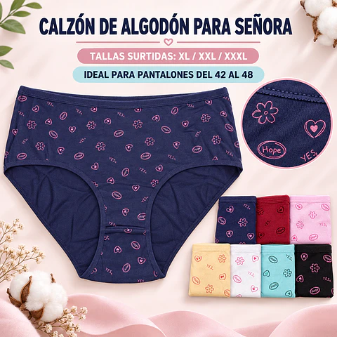 Calzon señora algodón tallas y colores surtidas la docena  