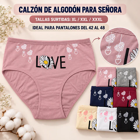 Calzon señora algodón tallas y colores surtidas la docena  