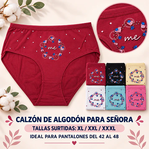 Calzon señora algodón tallas y colores surtidas la docena  
