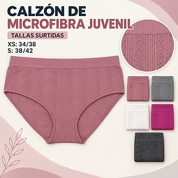 Calzón juvenil microfibra tallas y colores surtidas la docena 