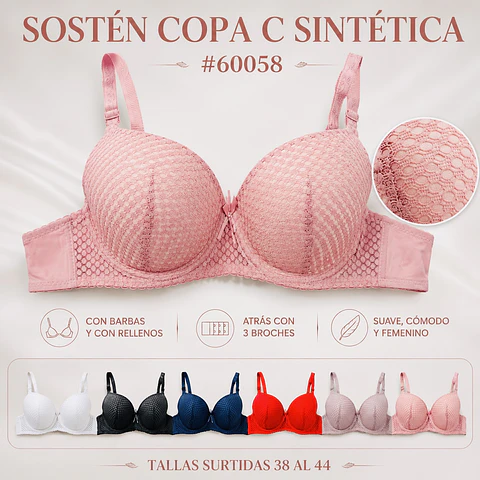 Sostén copa C tallas y colores surtidas la docena 