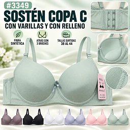 Sostén copa C tallas y colores surtidas la docena 
