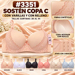 Sostén copa C tallas y colores surtidas la docena 