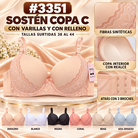 Sostén copa C tallas y colores surtidas la docena 