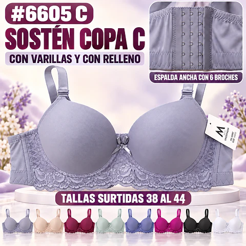 Sostén copa C tallas y colores surtidas la docena 