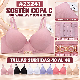 Sostén copa C tallas y colores surtidas la docena 