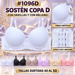 Sostén copa D tallas y colores surtidas la docena 