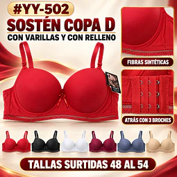 Sostén copa D tallas y colores surtidas la docena 