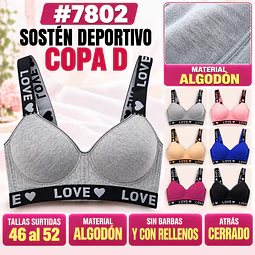 Sostén deportivo copa D tallas y colores surtidas la docena 