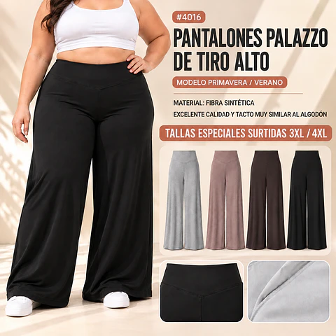 Pantalónes palazzo tiro alto modelo varano y primavera #4016 colores surtidas y tallas especiales la docena 