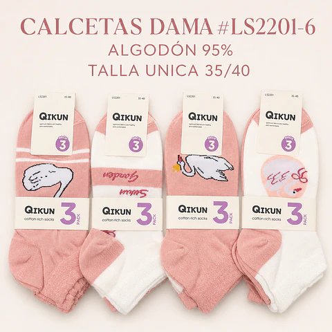 Calcetas dama algodón 95% #LS 2201-6 Talla única por docena 